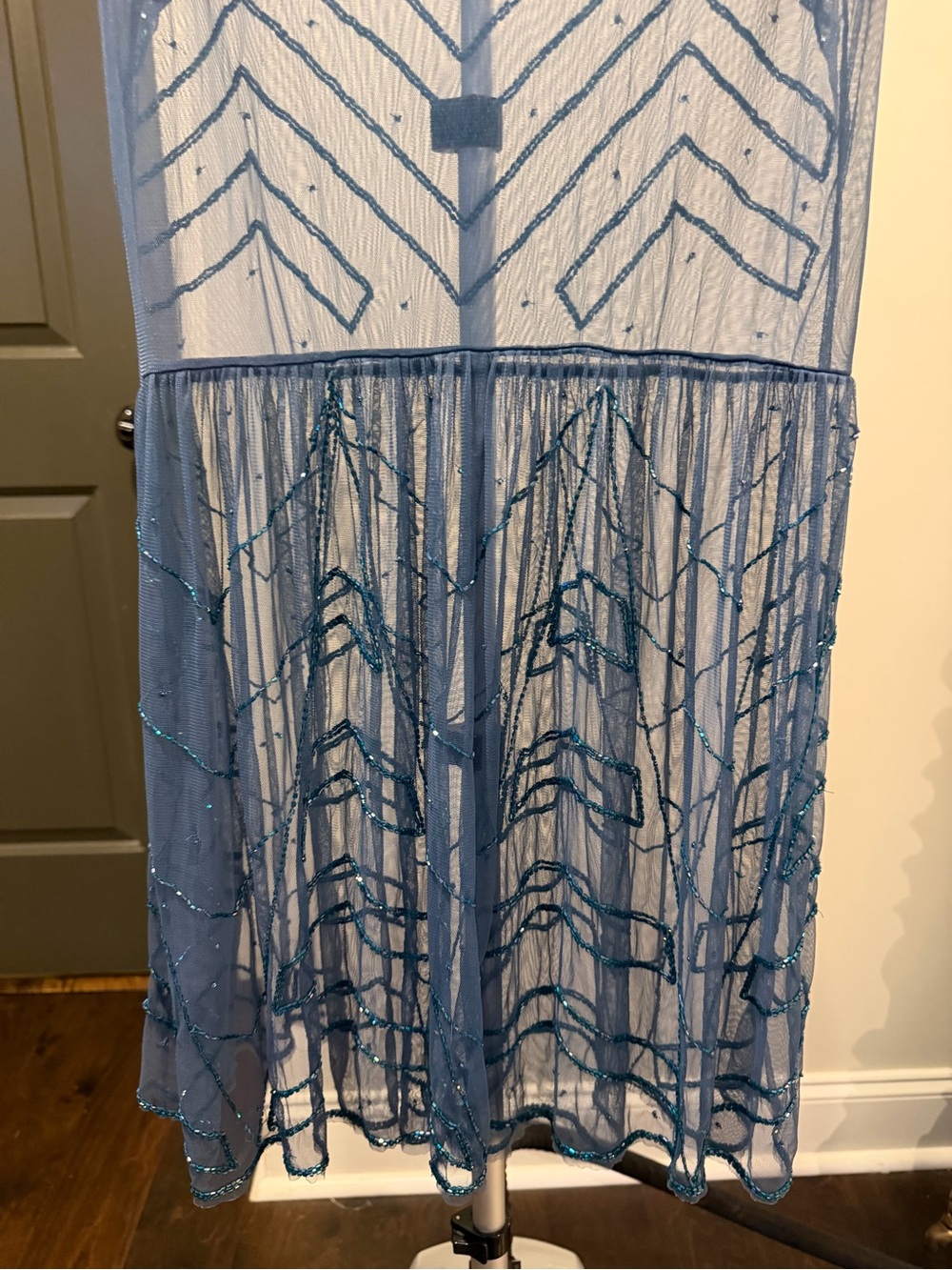 Free People Blue Sheer Beaded Embroidered Mini Dress XS - Picture 16 of 17
